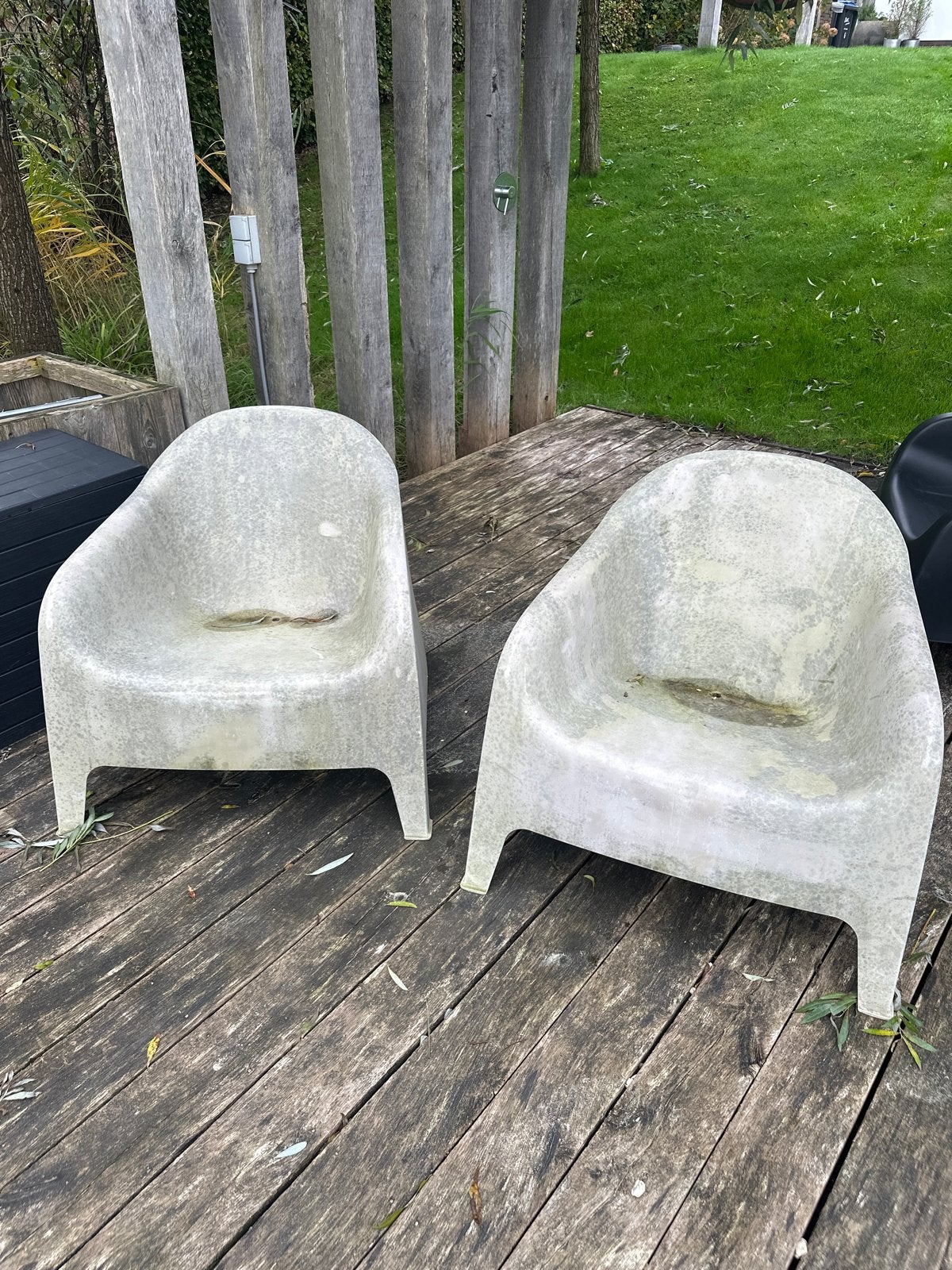 Twee Ikea Skarpo kunststof tuinstoelen, Ophalen of Verzenden, Gebruikt, Kunststof