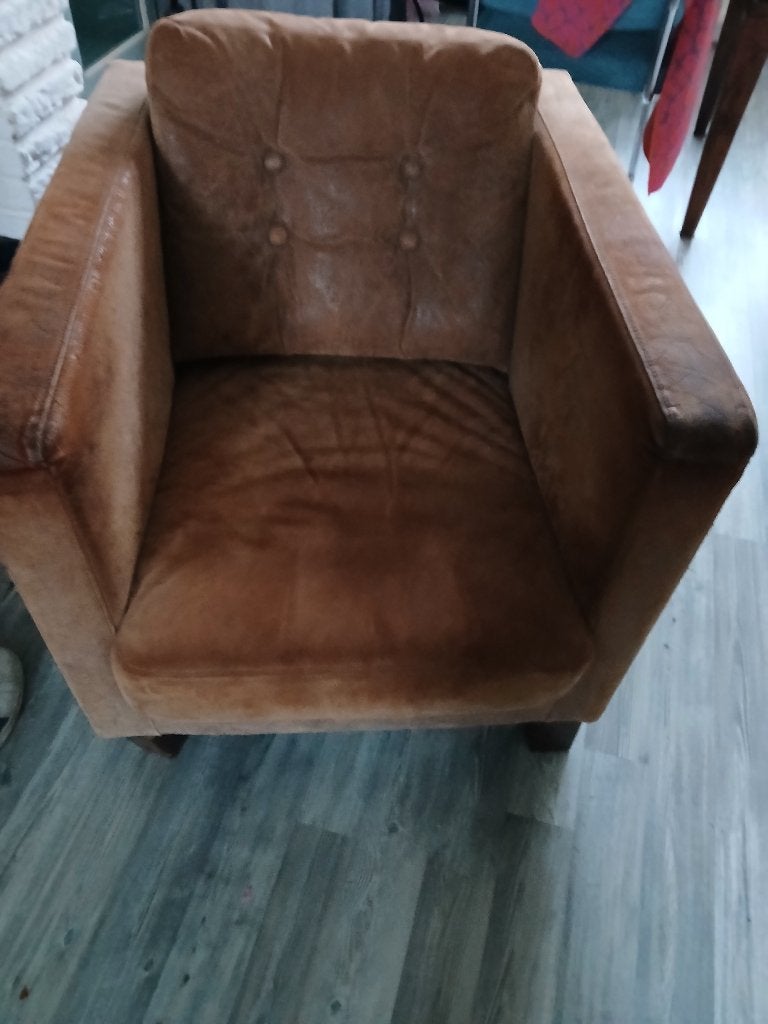 Leren fauteuil, Huis en Inrichting, Ophalen, Gebruikt, Stoer, 50 tot 75 cm