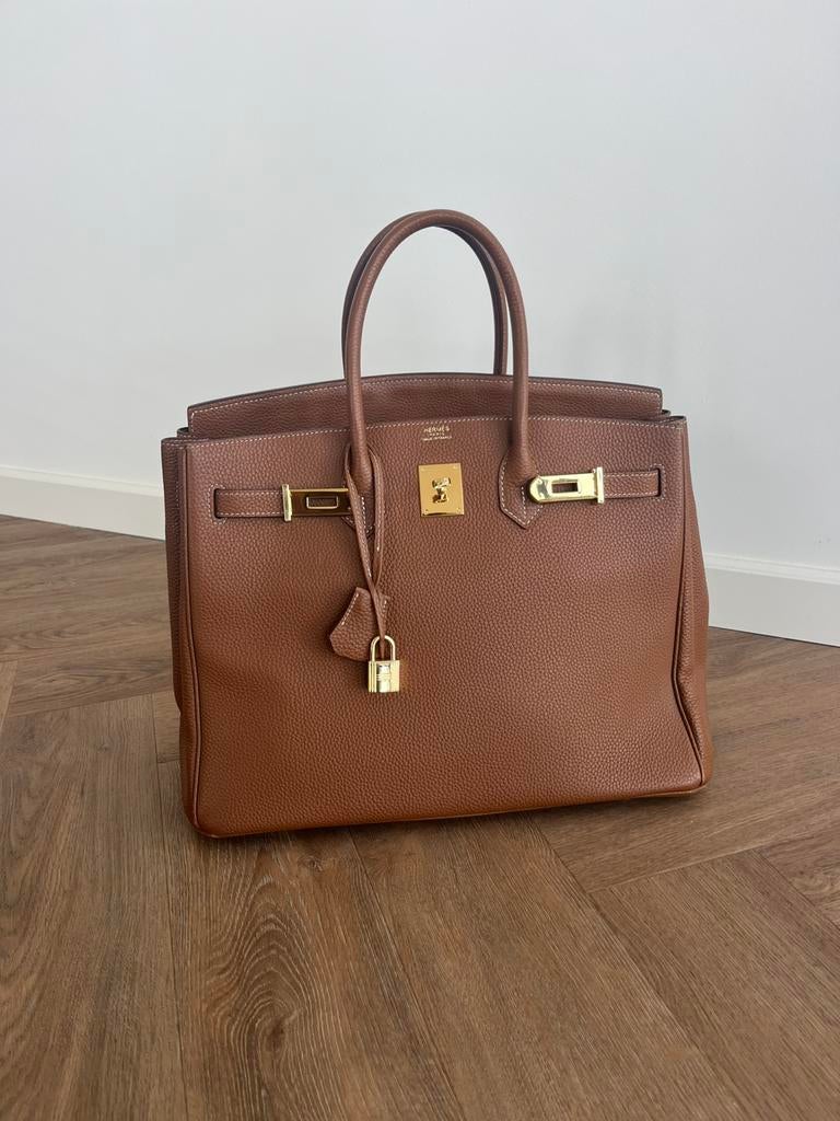 Bruine leren tas met gouden hardware, Ophalen of Verzenden, Zo goed als nieuw, Bruin, Handtas