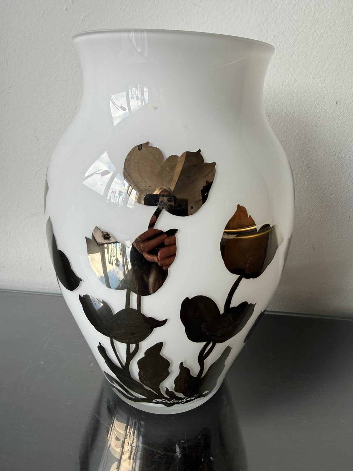 SKLO Ole Kortzau voor Holmegaard vaas wit zilver, Antiek en Kunst, Ophalen of Verzenden