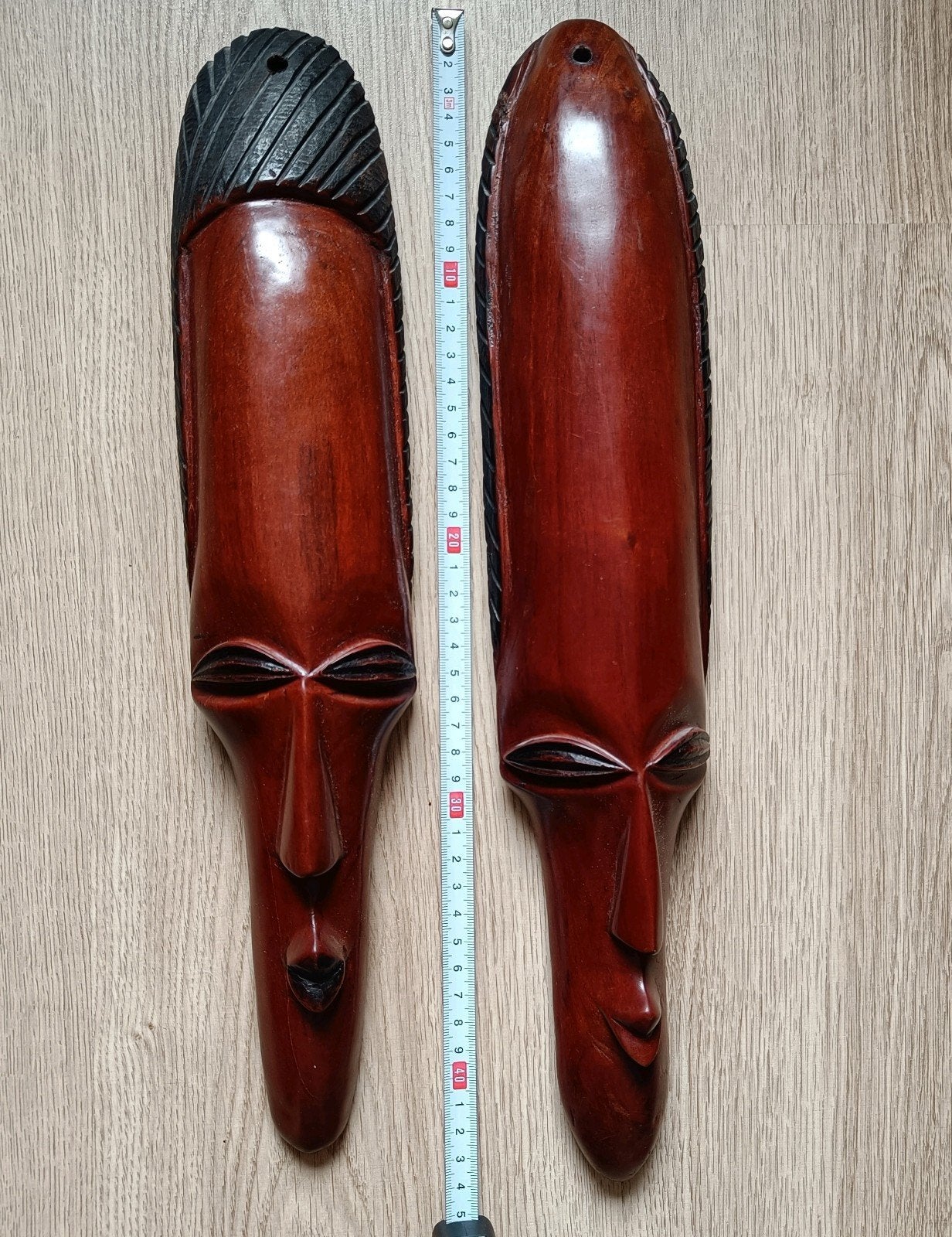 Set van 2 Afrikaanse houten maskers - Wanddecoratie, Hout, Bruin, Handgemaakt, Afrika