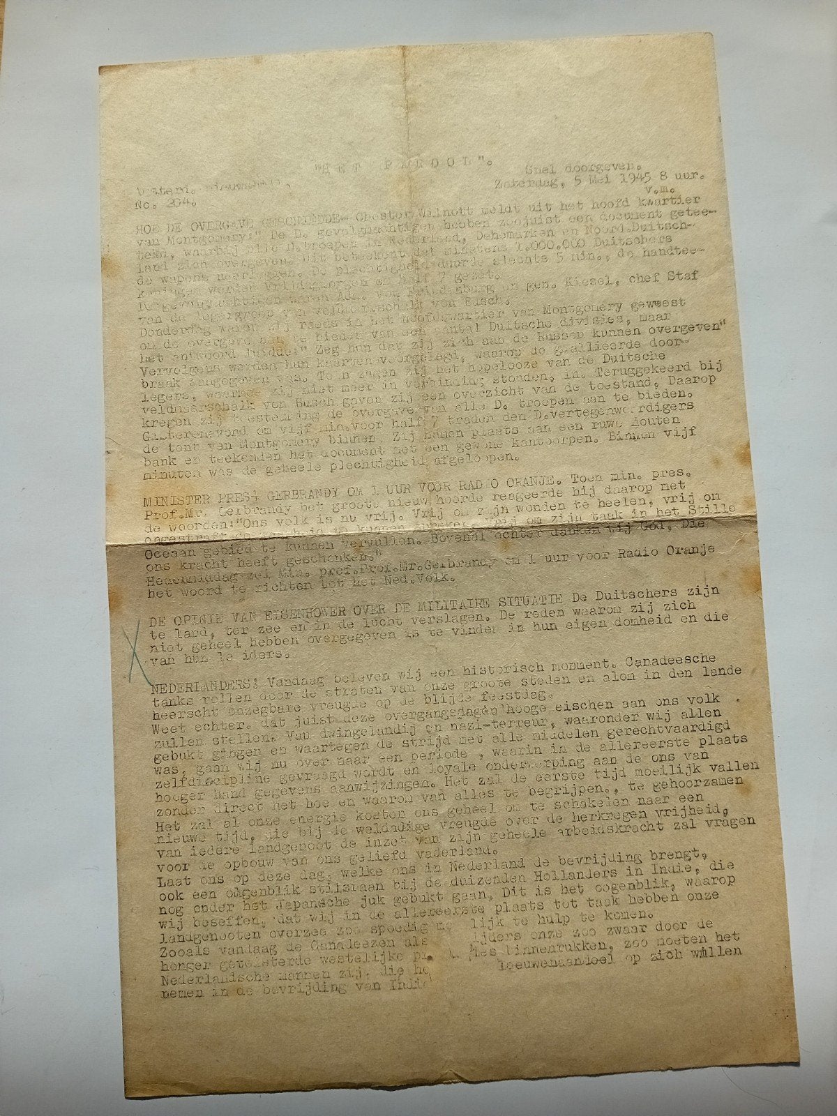 Zeldzaam WO2 Illegaal Het Parool Bulletin (5 Mei 1945 - B), Antiek en Kunst, Ophalen of Verzenden