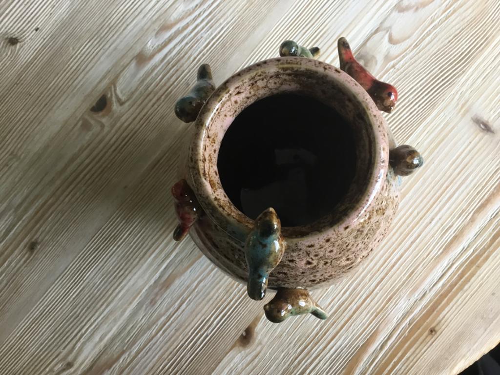 Unieke keramische vaas met vogels, Ophalen of Verzenden
