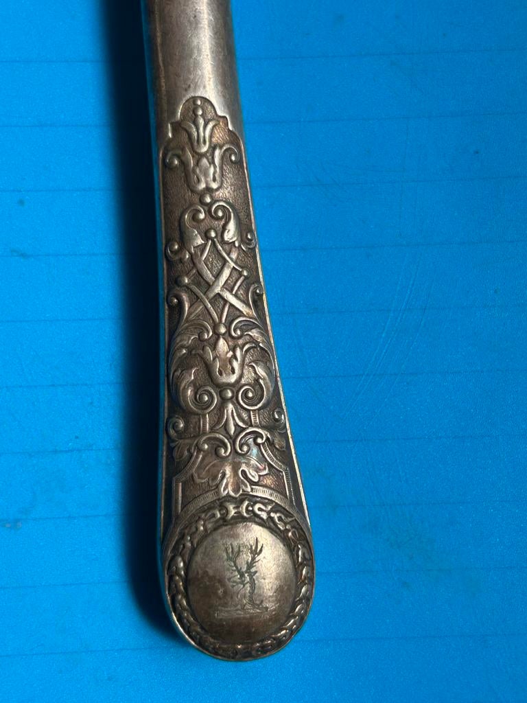Antieke zilveren vork met hertmotief, Antiek en Kunst, Ophalen of Verzenden