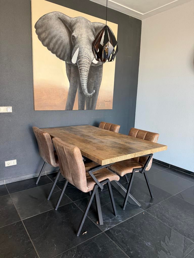 Robuuste houten eettafel - Zonder stoelen, Ophalen, Gebruikt, 50 tot 100 cm, 150 tot 200 cm