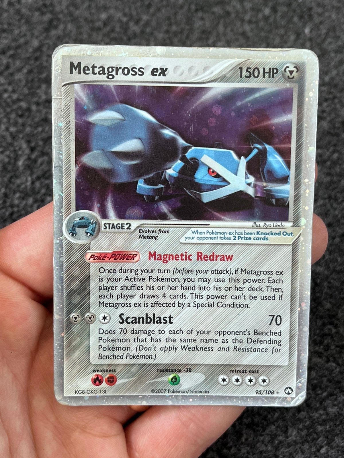 Pokémon Metagross ex holo #95 ex power keepers - Played, Ophalen of Verzenden, Zo goed als nieuw, Losse kaart, Foil