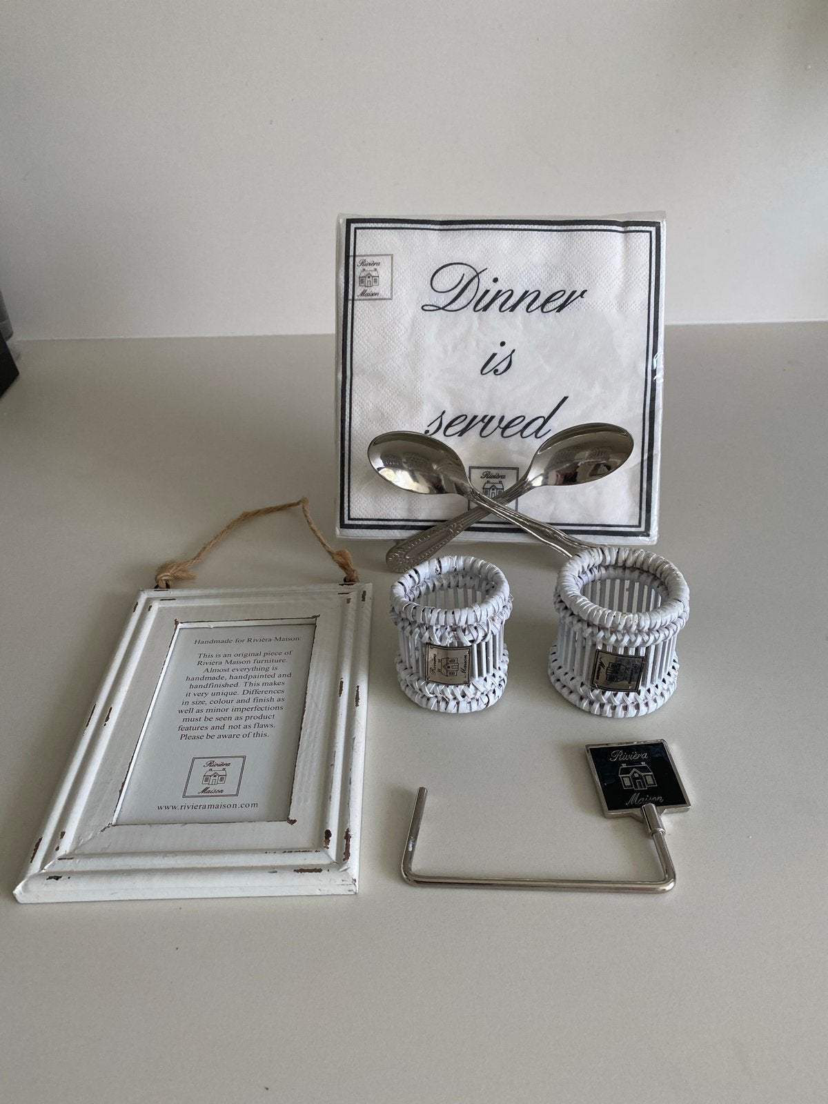 Riviera Maison accessoires: fotolijst, servetringen, tassenh, Hout, Ophalen of Verzenden, Wit, Landelijk
