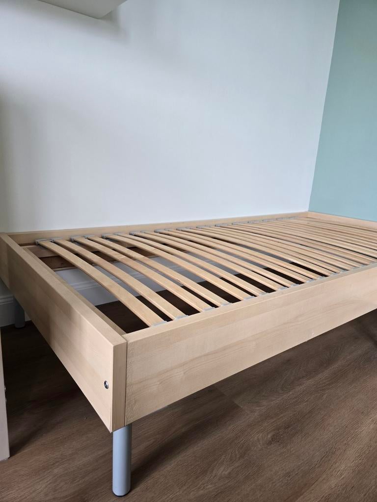 Ikea eenpersoonsbed met nieuw VESTERÖY matras 80x200, Ophalen, Gebruikt, Eenpersoons, Beige