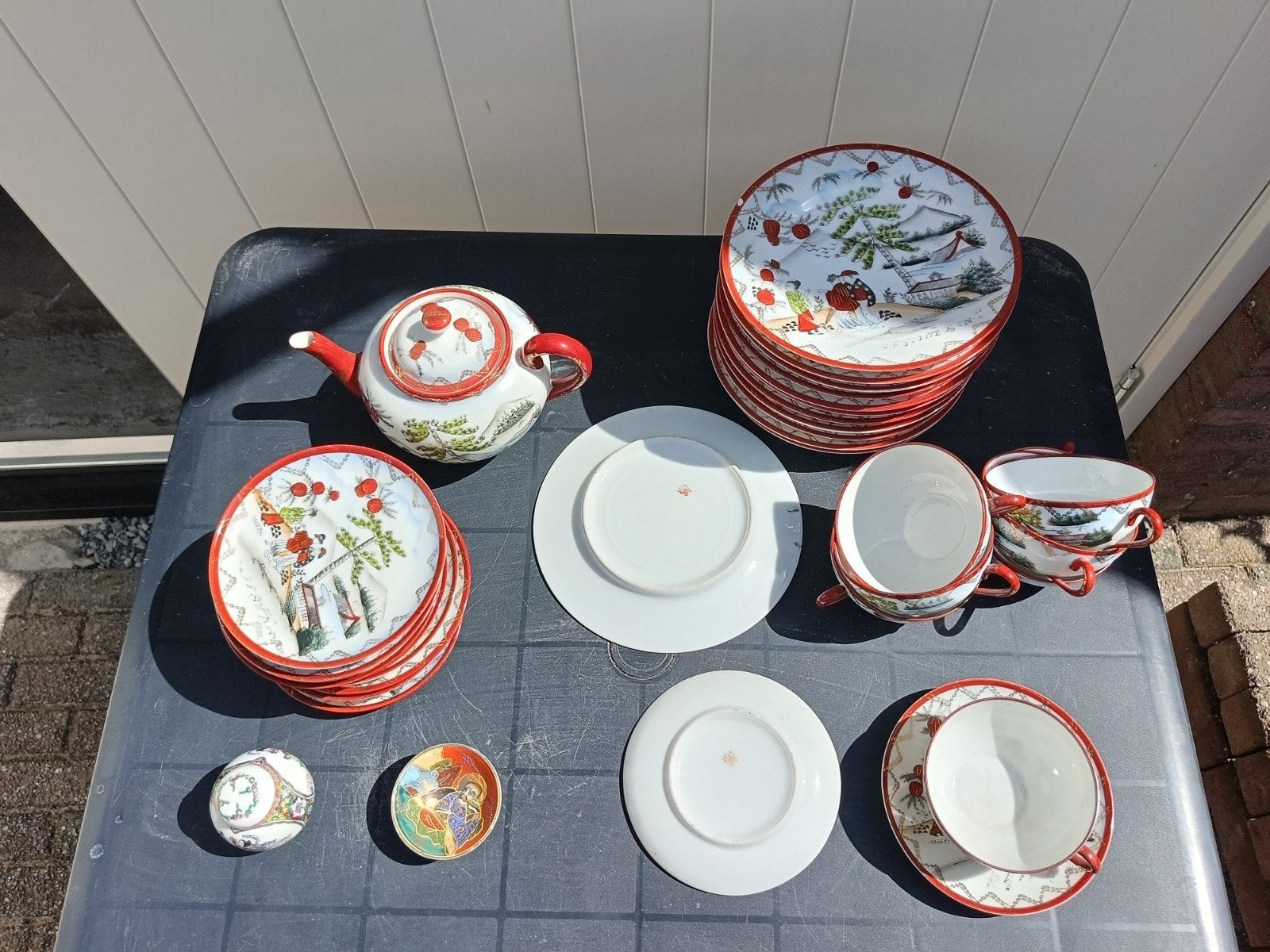 Vintage Japans theeservies met bordjes en theepot, Ophalen