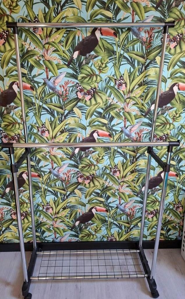 Nieuw kledingrek met twee stangen en opbergrooster, Kleding | Dames, Kledingrekken, Ophalen, Met wielen, Nieuw
