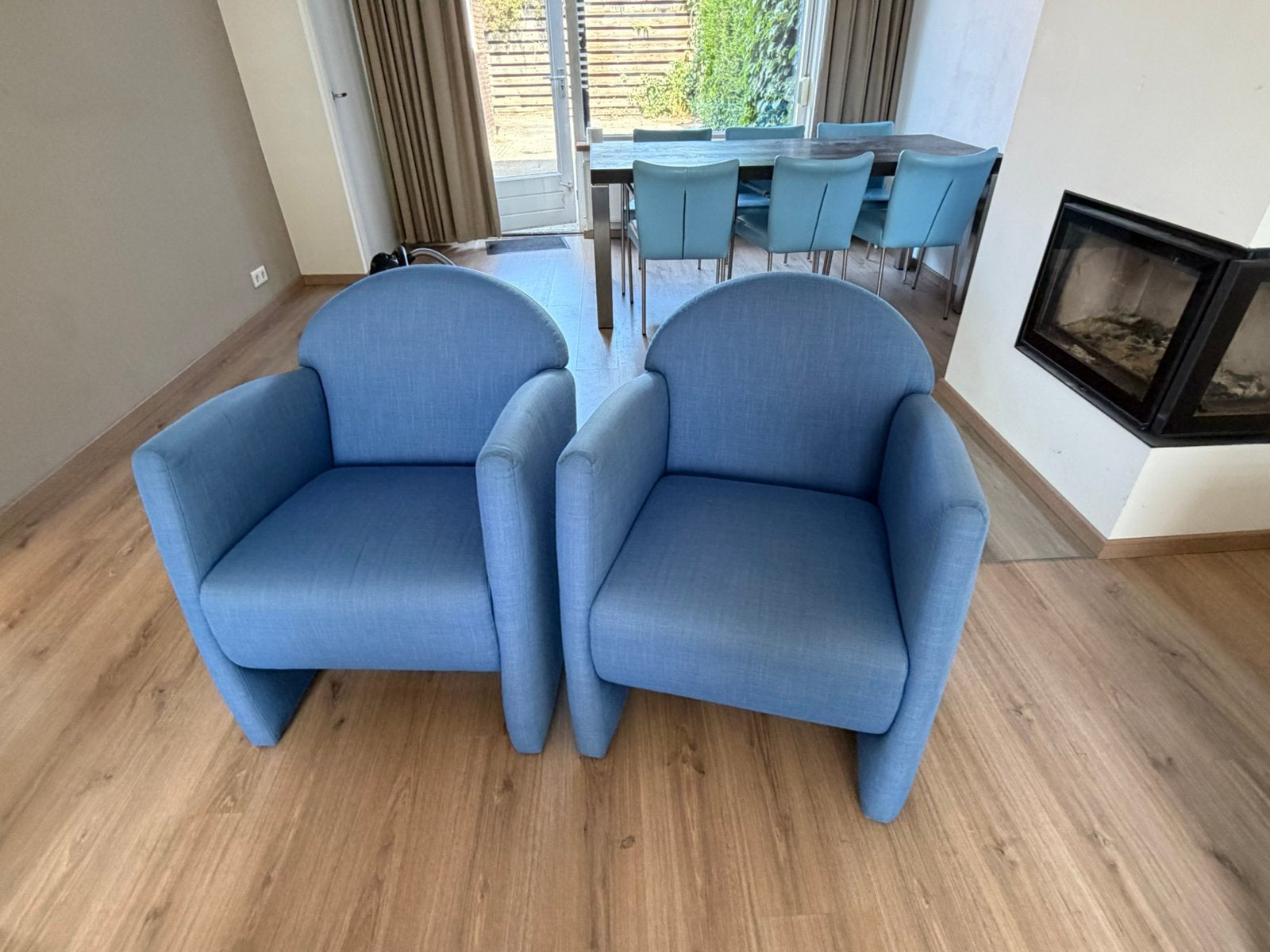 Gratis afhalen in Nijmegen 2 leuke blauwe fauteuils, Ophalen, Gebruikt, 75 tot 100 cm, Stof