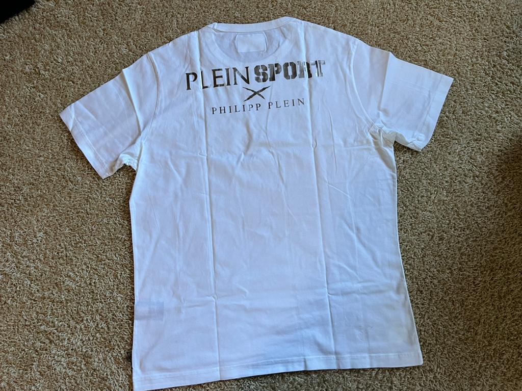 Philipp Plein Sport V- hals shirt wit/zilver mt. XXL, Kleding | Heren, T-shirts, Ophalen of Verzenden, Zo goed als nieuw, Overige maten