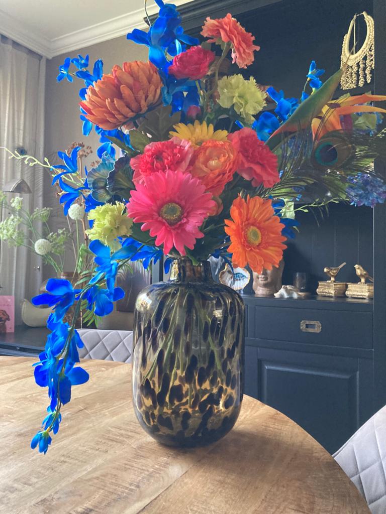 Boeket fel Tropisch Zijden bloemen Zijde, Ophalen of Verzenden, Boeket, Meerkleurig, Nieuw