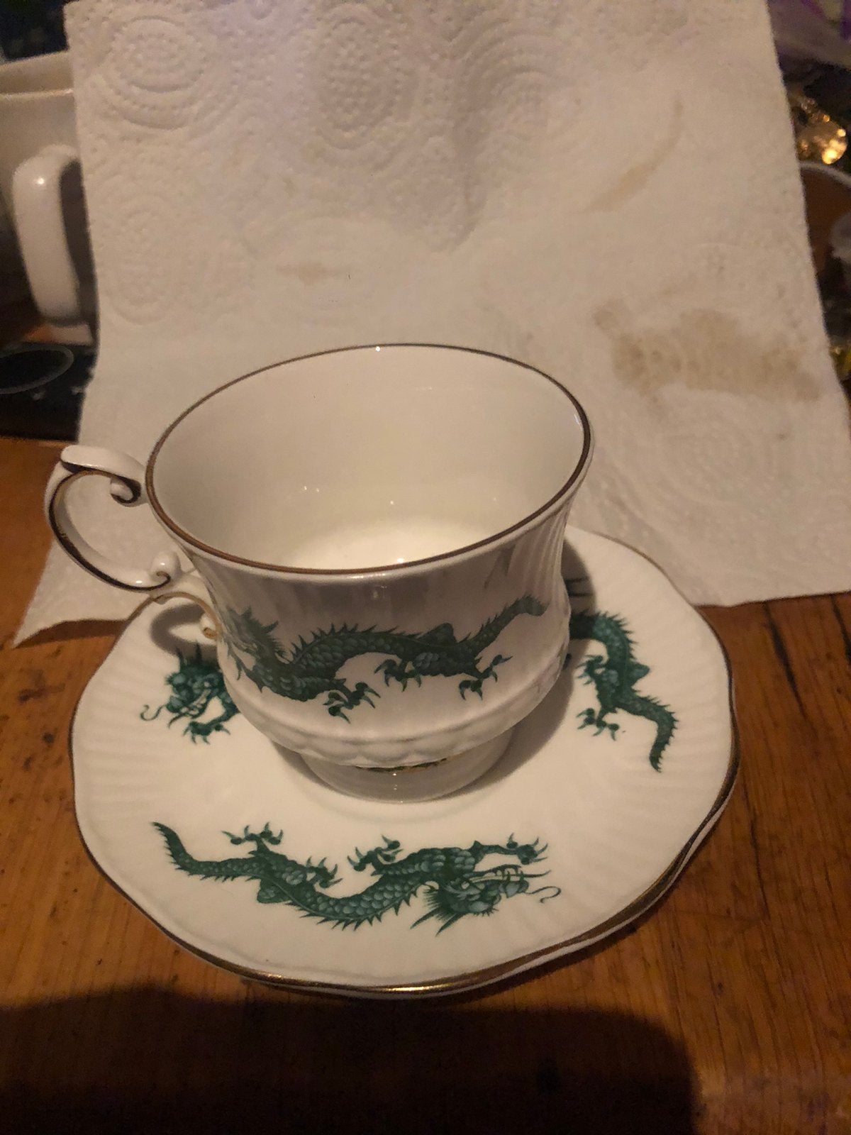 Groene draak kop en schotel, Antiek en Kunst, Ophalen of Verzenden