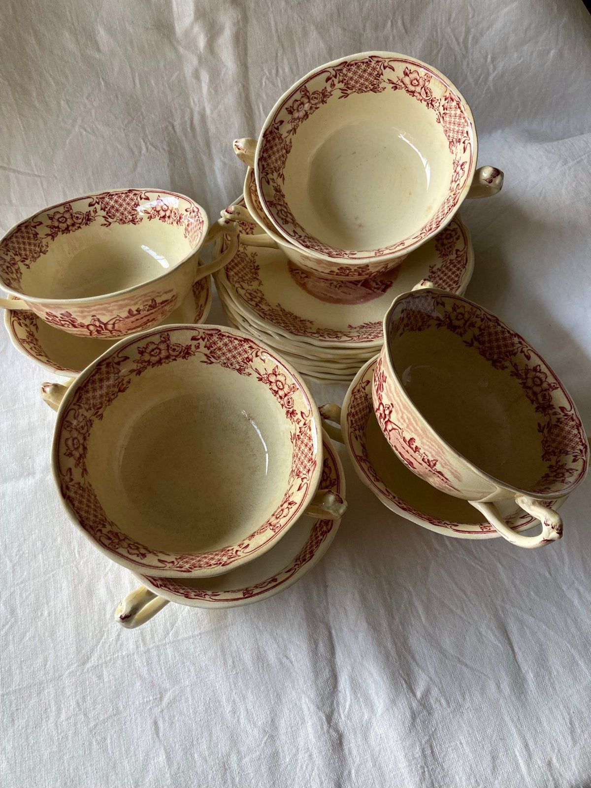 Antieke Royal Vinton Ware Soepkommen met Schotels (8 sets), Ophalen of Verzenden