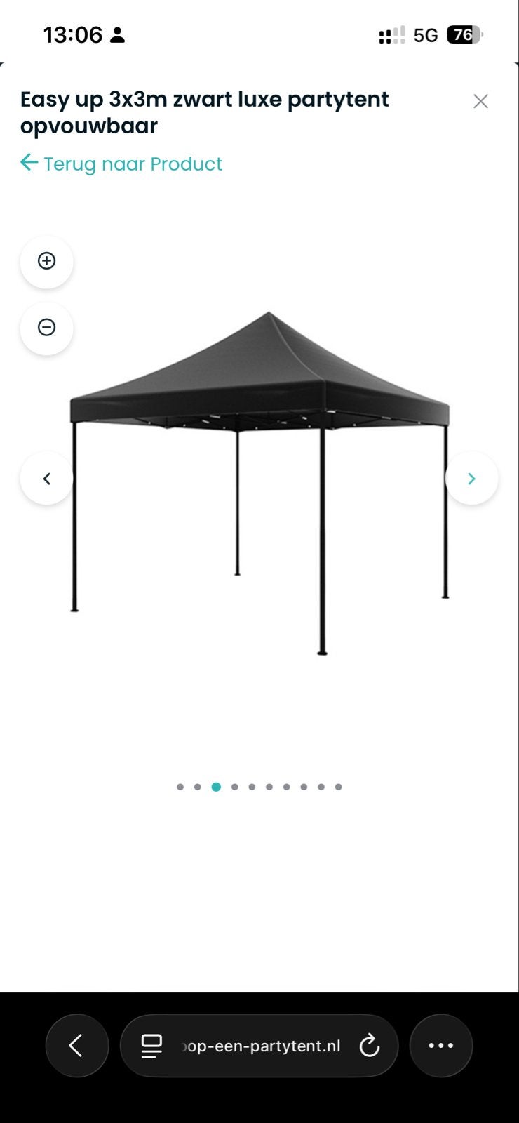 Easy up partytent 3x3m zwart met zijwanden, Ophalen, Gebruikt, Opvouwbaar, Partytent