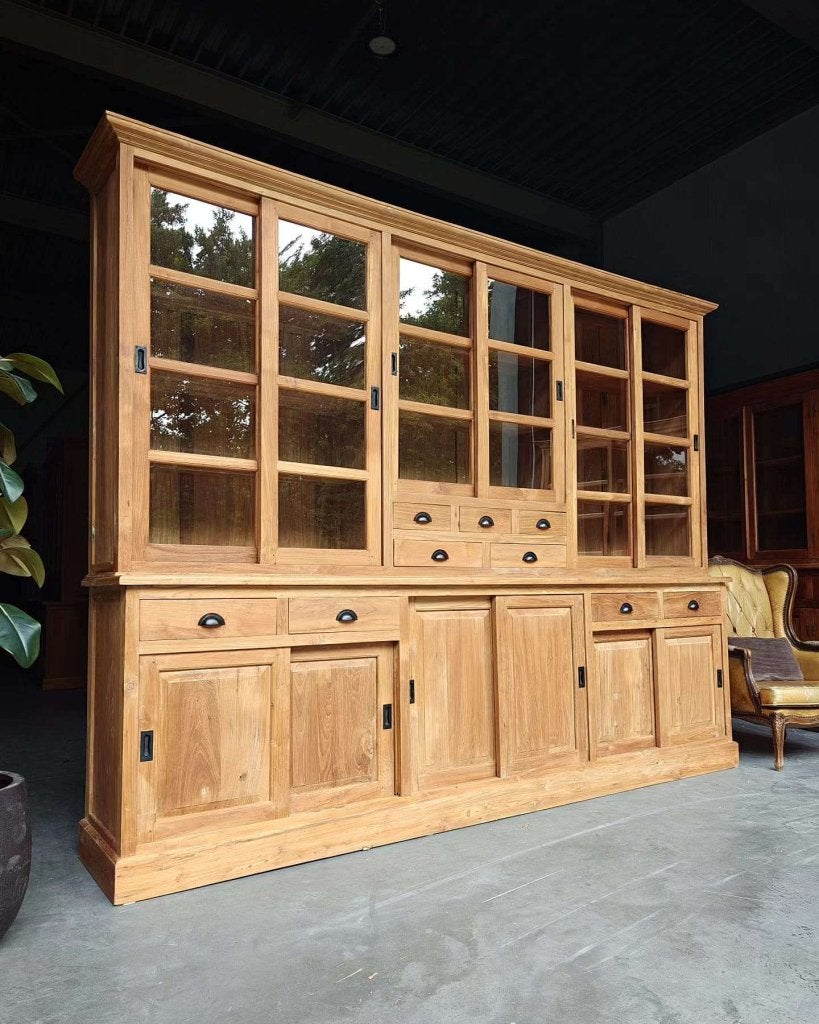 Xxl teakhouten winkelkast | Wandkast gemaakt van teak #2744, Glas, Gebruikt, Met deur(en), -