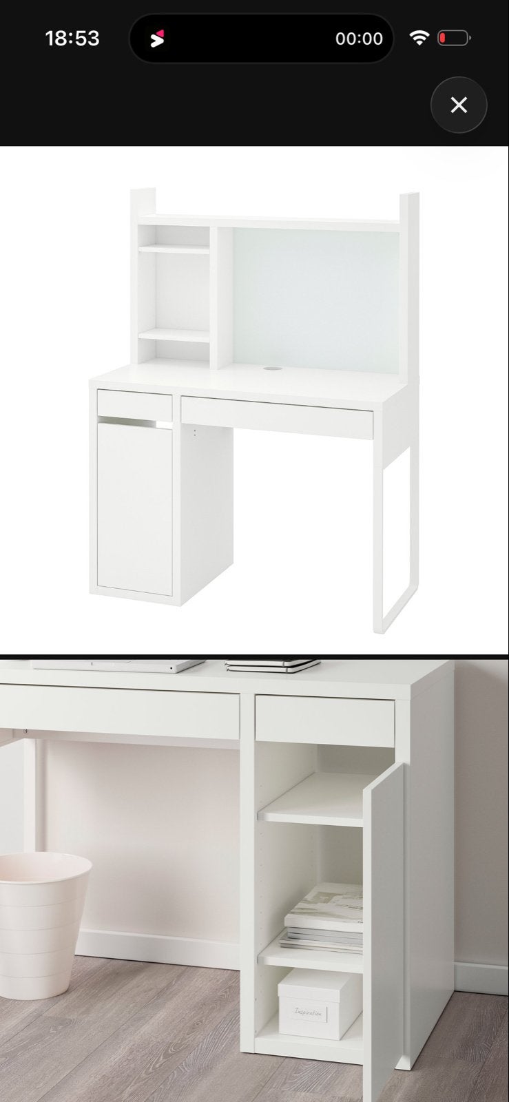 IKEA MICKE Bureau met opzetstuk - Wit, Ophalen, Gebruikt, Met lades, Spaanplaat of MDF