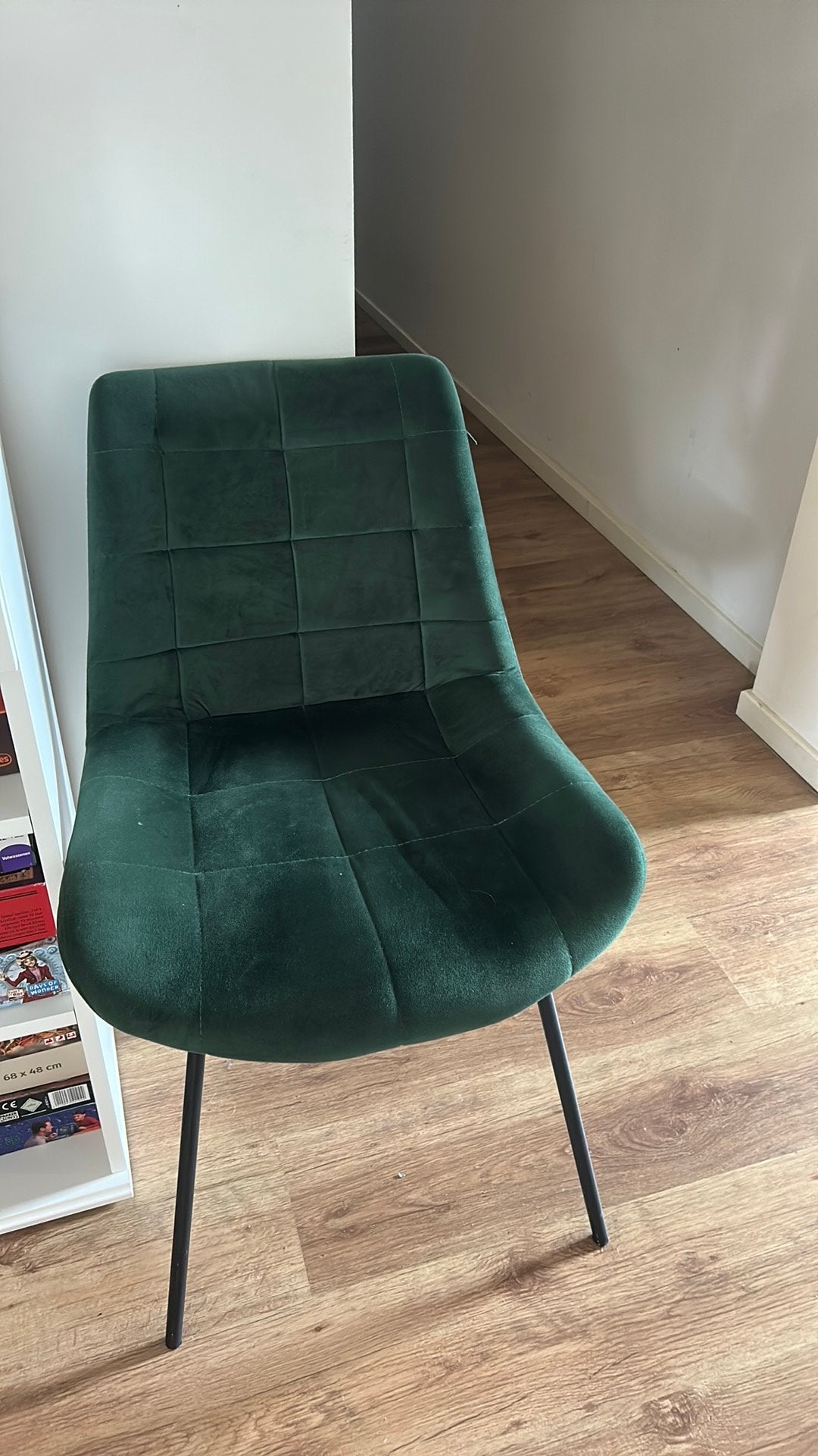 Groene velvet kuip stoel, Huis en Inrichting, Stoelen, Ophalen, Overige kleuren, Zo goed als nieuw, Eén