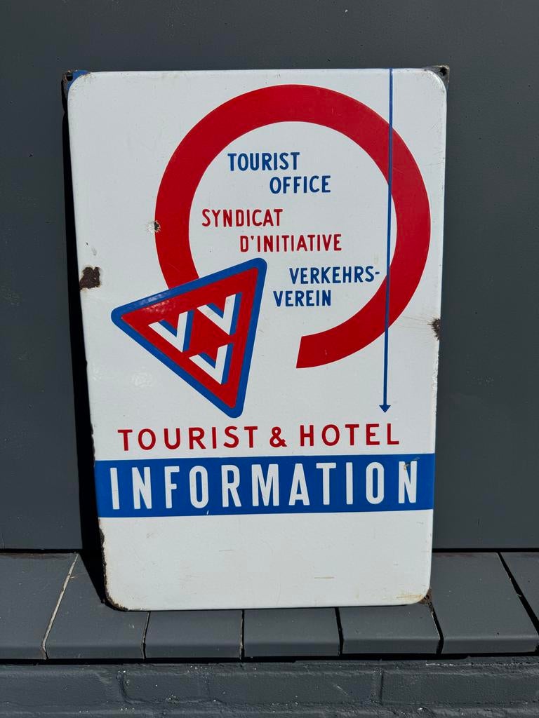 Vintage Emaille Bord: Tourist & Hotel Informatie, Ophalen of Verzenden