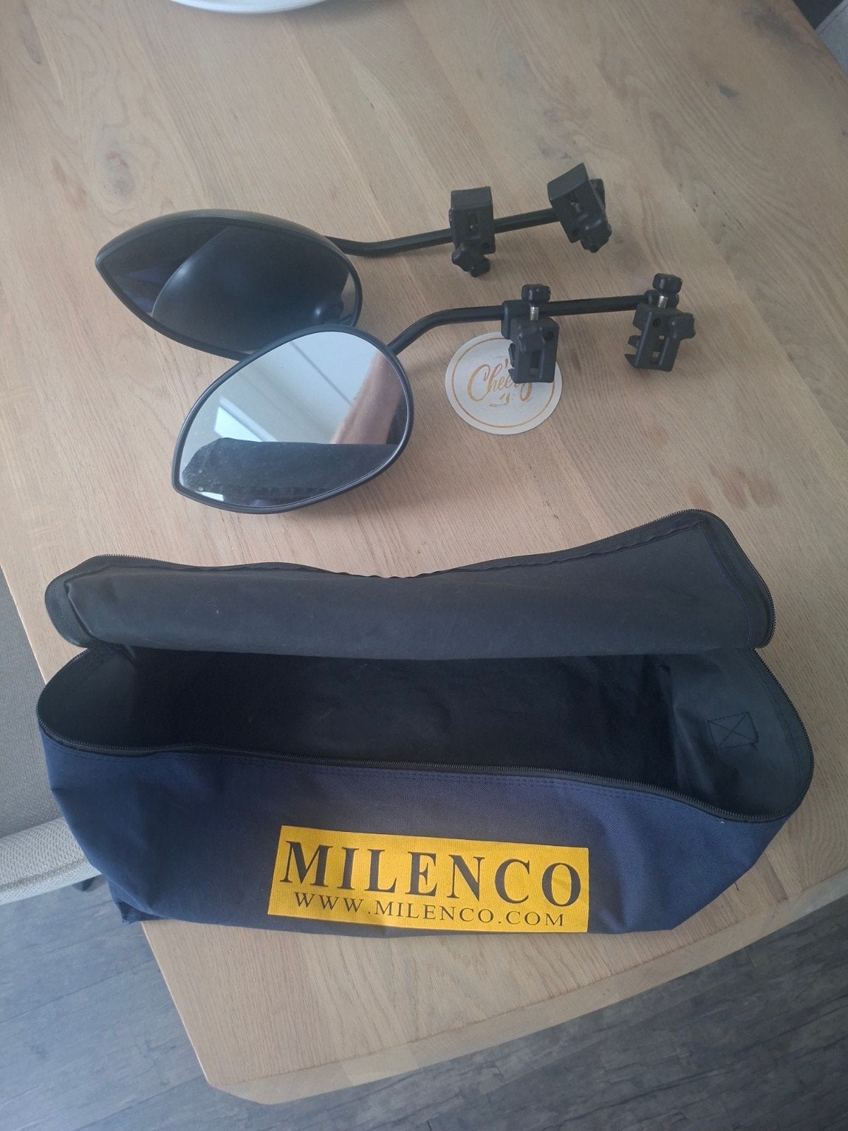 Milenco caravanspiegels in draagtas, Caravans en Kamperen, Ophalen, Zo goed als nieuw