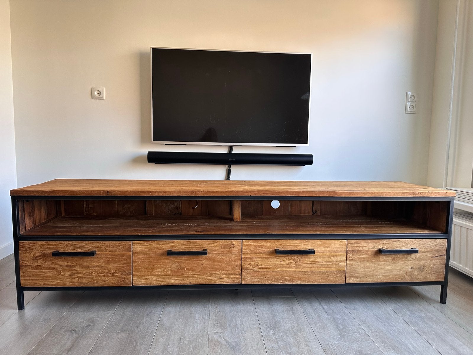 TV-meubel Romaro 200 cm teakhout, Ophalen, Teakhout, Zo goed als nieuw, 200 cm of meer