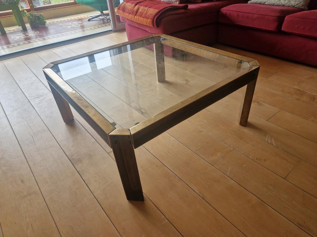 Peter Ghyczy T09 salontafel, messing en glas, Huis en Inrichting, Tafels | Salontafels, Gebruikt, Hollywood Regency, Brutalistisch