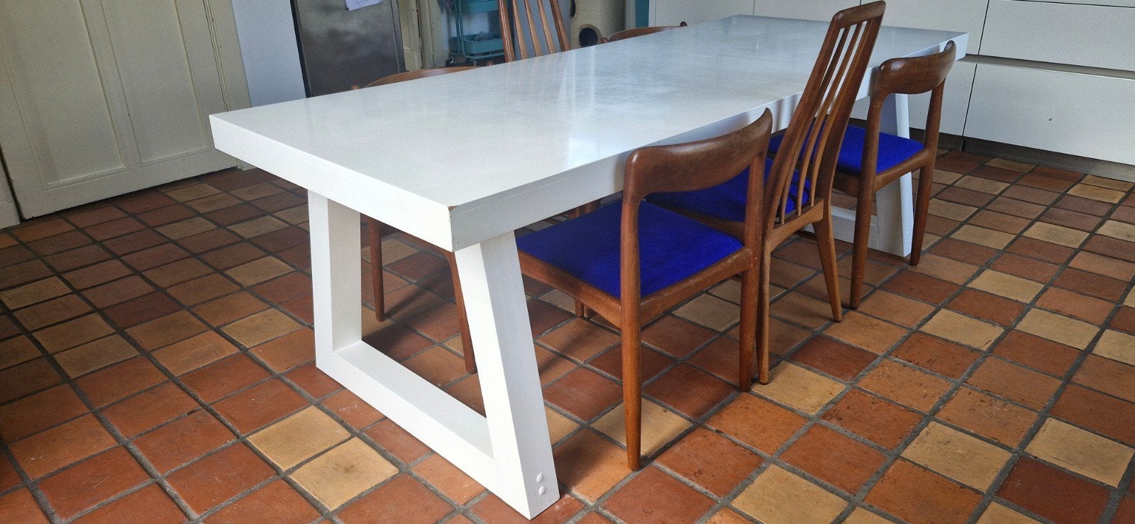 mooie grote eettafel 90x220cm, Ophalen, 200 cm of meer, 50 tot 100 cm, Overige houtsoorten