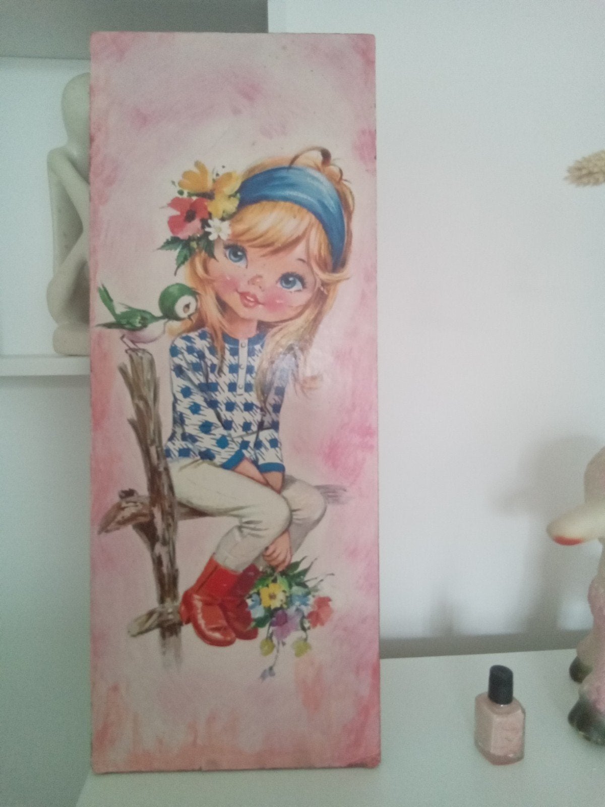 Schattig retro schilderij, 50 cm hoog, Ophalen of Verzenden, 50 tot 75 cm, Schilderij