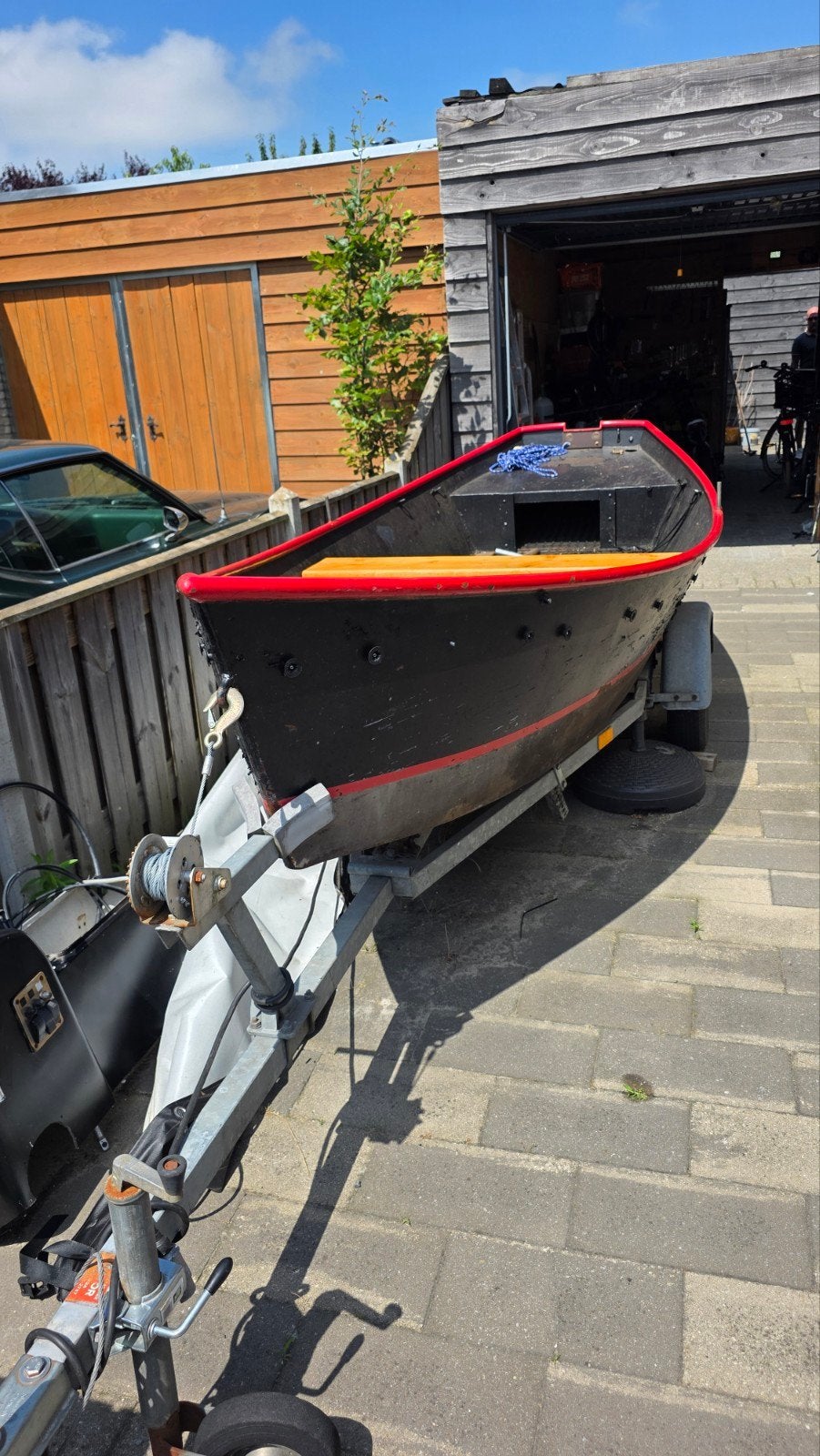Robuuste visboot/roeiboot met trailer, Watersport en Boten, Roeiboten, Ophalen, Gebruikt, 4 m, Staal