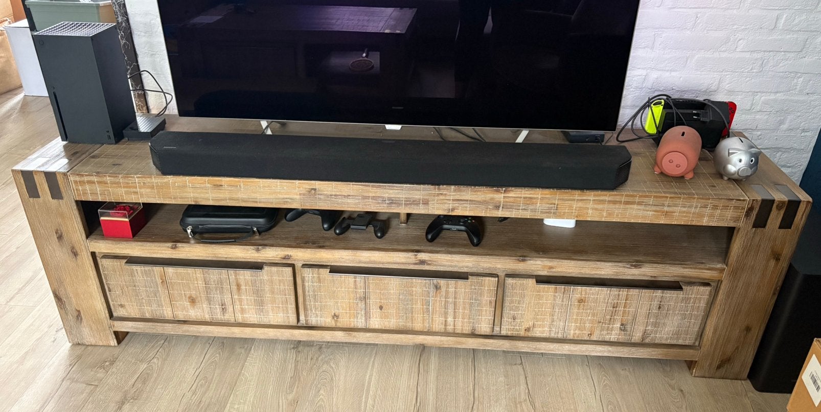 Tv-meubel Bassano 200x45x58 grijs (Pronto), Huis en Inrichting, Kasten | Televisiemeubels, Ophalen, Gebruikt, 150 tot 200 cm, Minder dan 100 cm