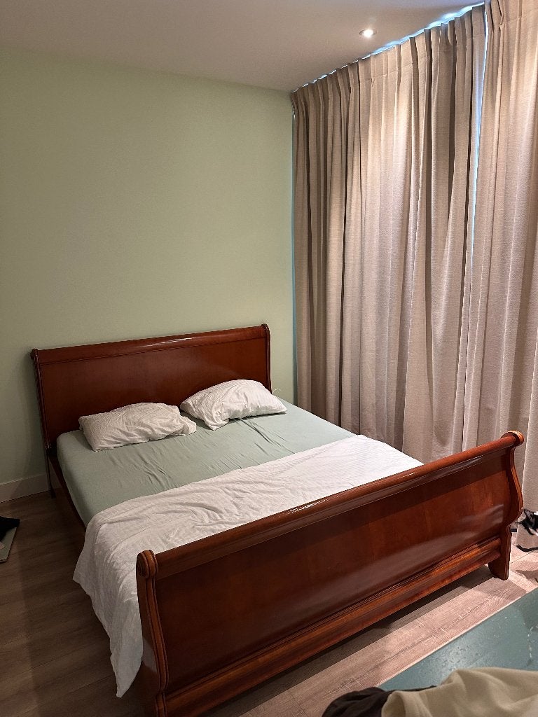 Massief houten bed kersenhout 160 x 200, Huis en Inrichting, Slaapkamer | Bedden, Ophalen, Gebruikt, Bruin, Tweepersoons
