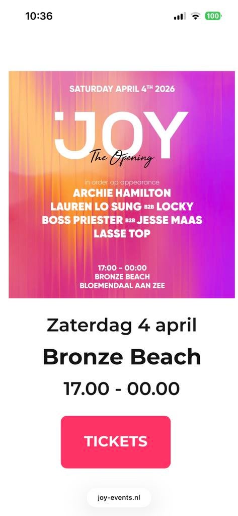 2 tickets joy the opening, Tickets en Kaartjes, Twee personen