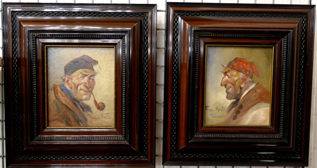 gesigneerd = ==2 karikaturale portretjes===c a 1900=, Antiek en Kunst, Kunst | Schilderijen | Klassiek, Ophalen of Verzenden