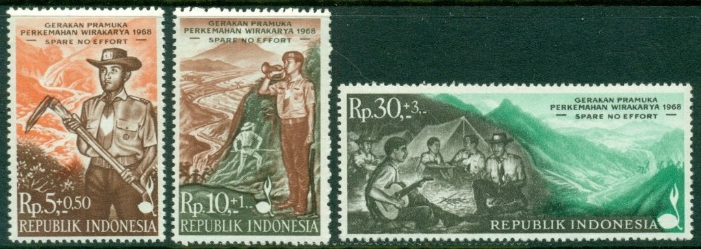 Indonesie 1968 - ZBL 610-612 - Indonesische Padvinderij, Postzegels en Munten, Ophalen of Verzenden, Postfris, Zuidoost-Azië