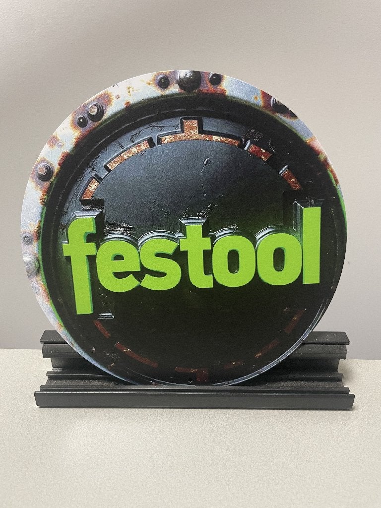 Festool rond metalen reclamebord / wandbord, Verzamelen, Www.pand50.nl, Reclamebord, Ophalen of Verzenden, Printer 29B Coevorden