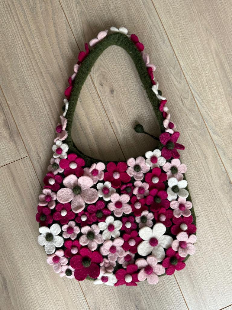 wol vilt bloemen handtas, Ophalen, Nieuw, Roze, Handtas
