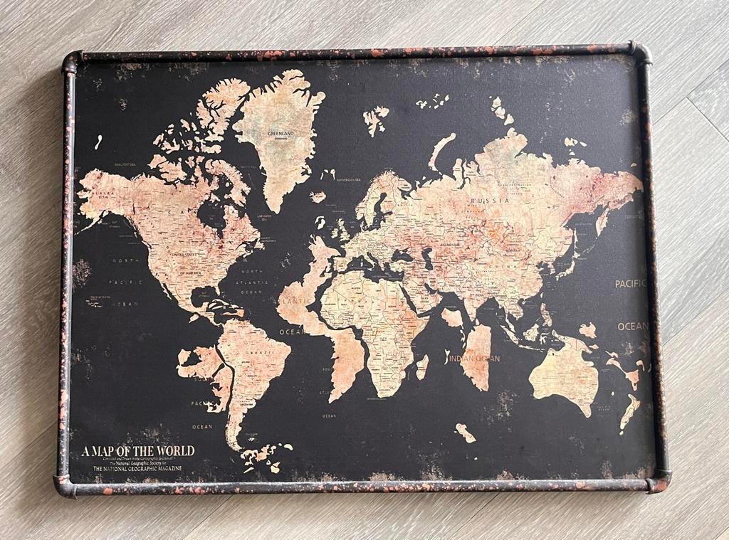 Vintage Wereldkaart Wanddecoratie - Metaal, Ophalen of Verzenden