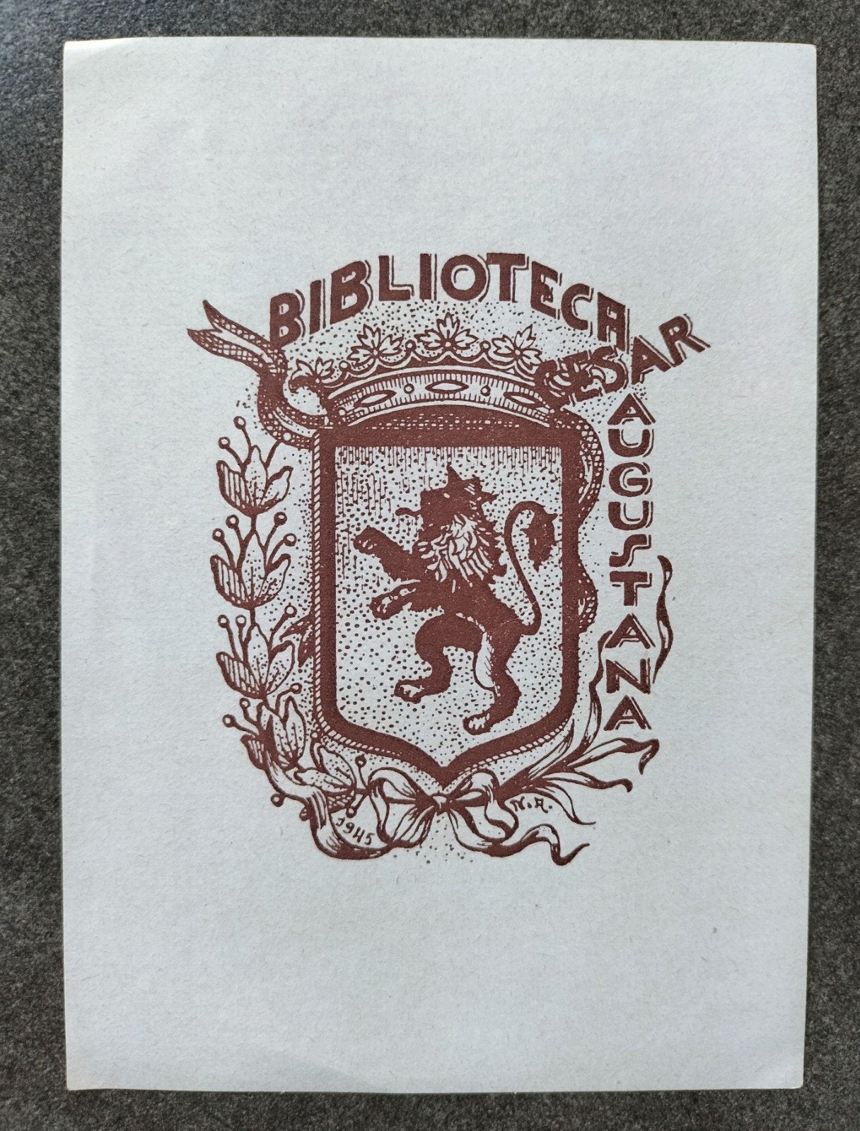 Exlibris Cesar Augustana (N. Aleta, 1945) (Heraldiek, Leeuw), 12 cm, 9 cm, Ex libris, Ophalen of Verzenden