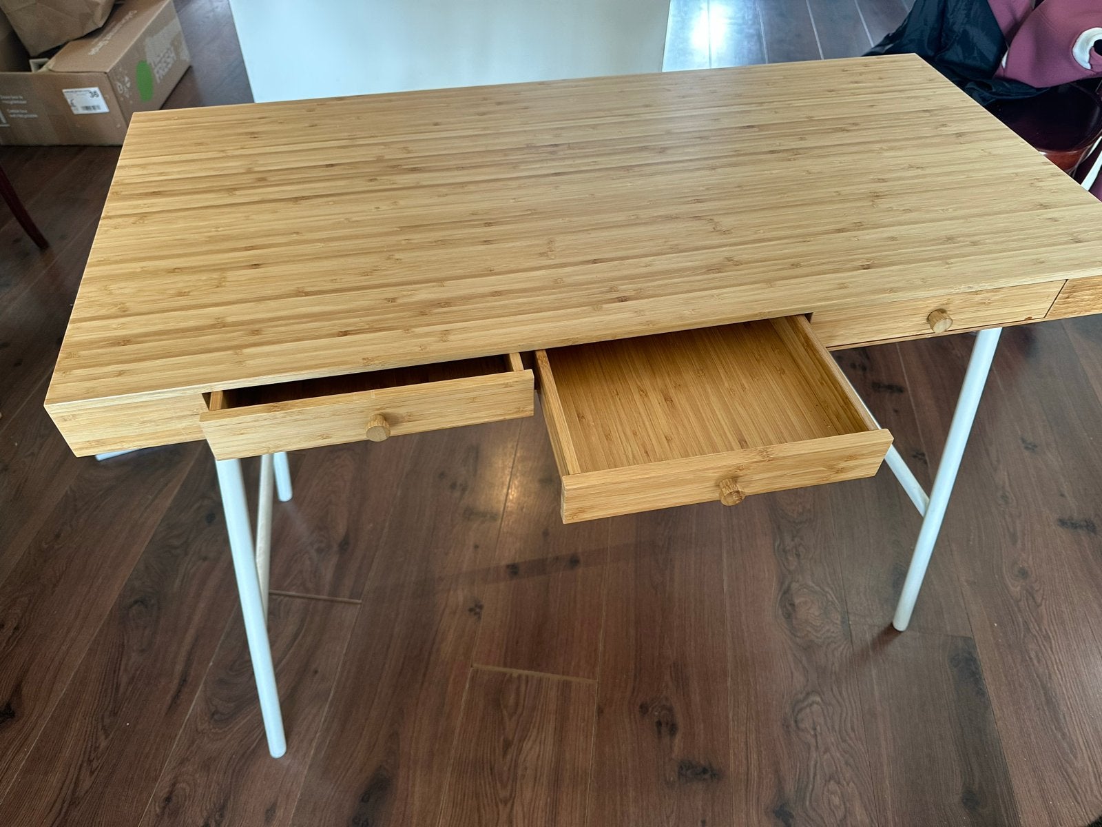IKEA LILLÅSEN bureau bamboe met 3 lades, Huis en Inrichting, Ophalen, Zo goed als nieuw, IKEA, Computerbureau