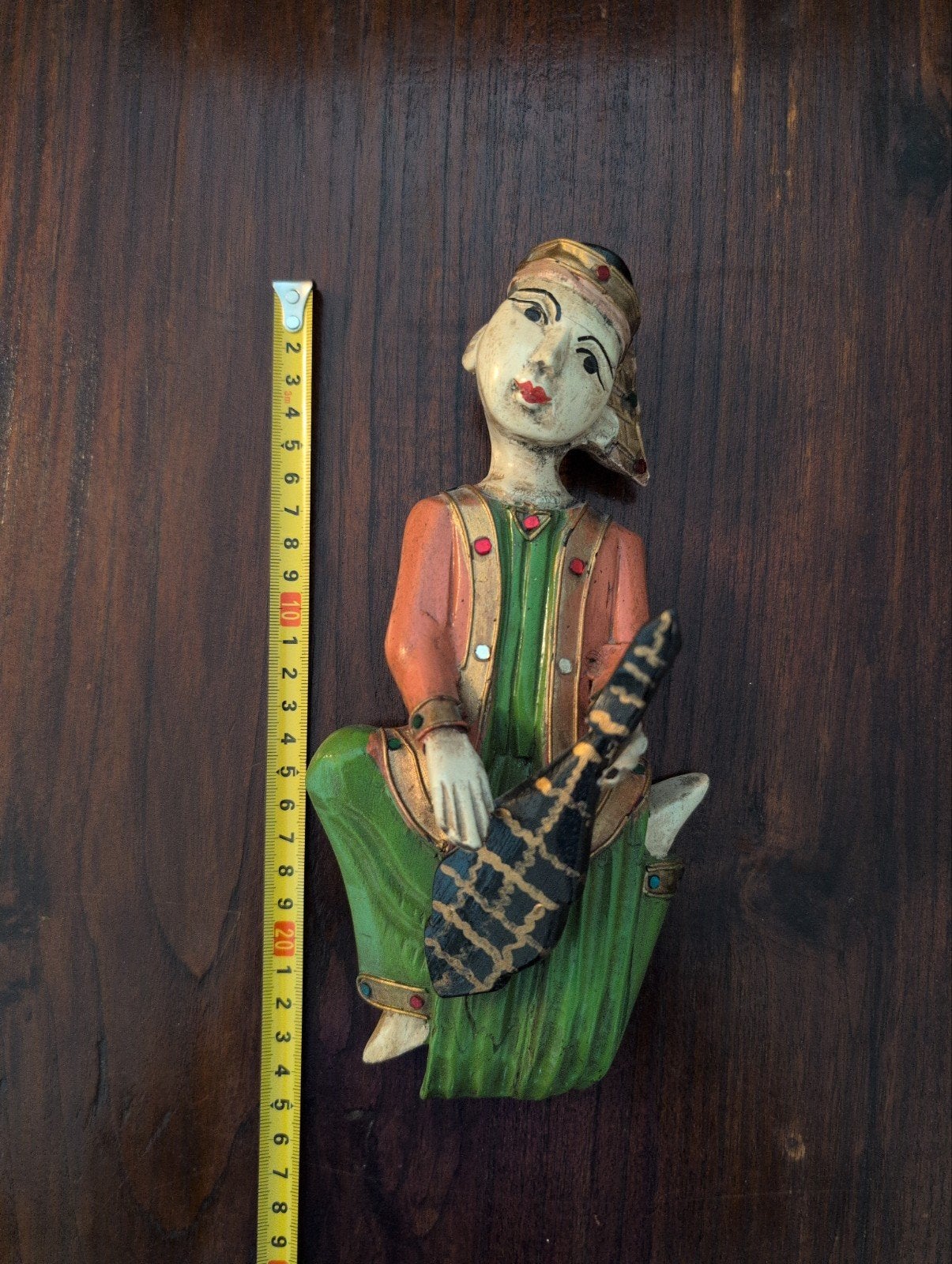 Houten wanddecoratie van muzikant, handgesneden, beschilder, Ophalen of Verzenden, Wanddecoratie, 20 - 50 cm, Hout