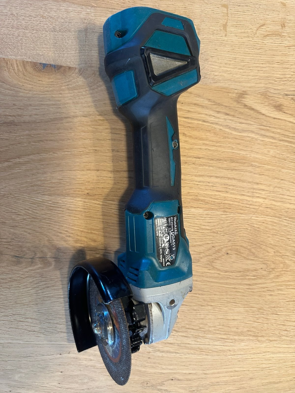 Makita DGA513 Accu Haakse Slijper 125mm - Zonder Accu, Ophalen of Verzenden, Gebruikt, 1000 watt of meer, Haakse handslijpmachine