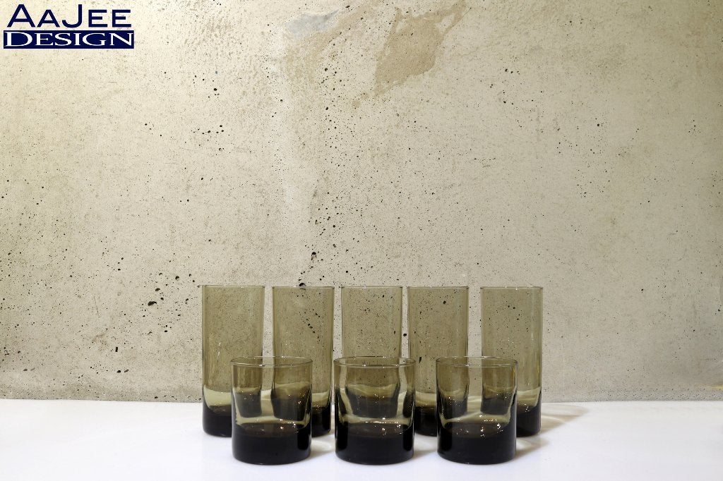 Set van 8 vintage rookglas glazen – Luminarc – J.G. Durand, Ophalen of Verzenden, Zo goed als nieuw, Overige typen