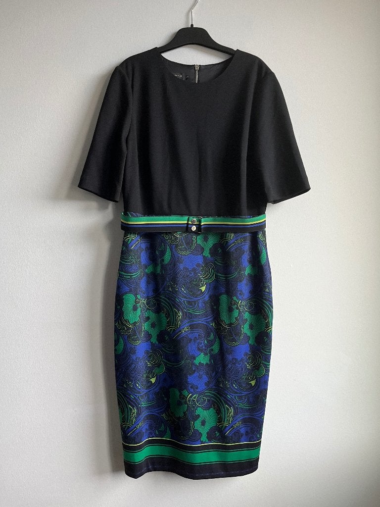 Ted Baker dress in black with multicolor skirt, Maat 38/40 (M), Overige kleuren, Verzenden, Nieuw