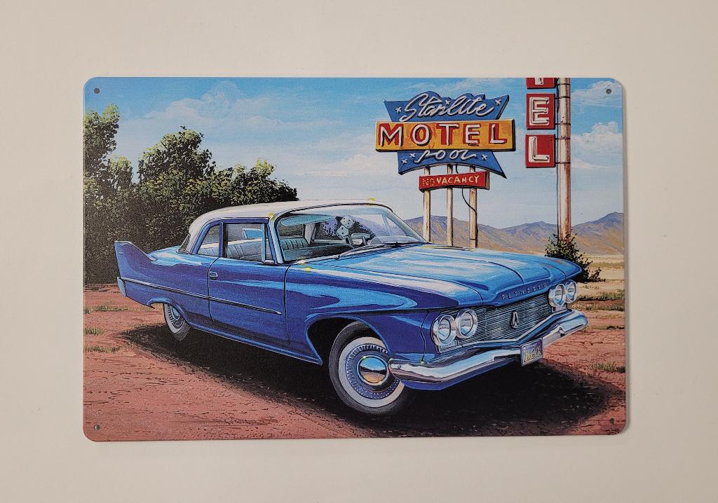 Amerikaanse Oldtimer Plymouth blauw reclamebord van metaal, Ophalen of Verzenden, Nieuw, Auto's