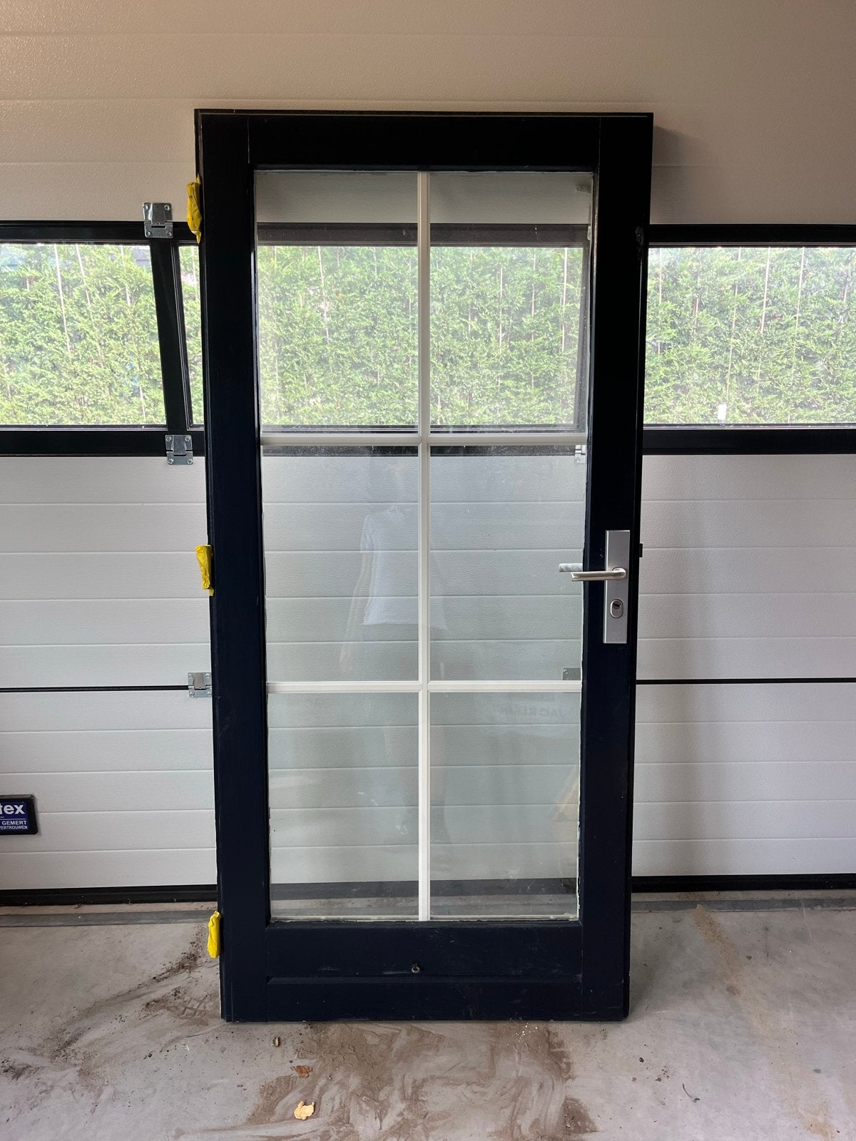 Blauwe hardhoute Buitendeur met Glas - Gebruikt, Ophalen, Gebruikt, 80 tot 100 cm, Buitendeur