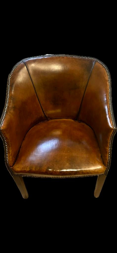 Antieke Schapenleren Clubfauteuil - Recent Vernieuwd, Ophalen, Zo goed als nieuw