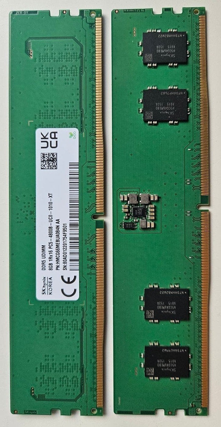 2 x 8 GB = 16 GB DDR5 U-DIMM ram-geheugen 4800MHz, Computers en Software, 8 GB, Ophalen of Verzenden, Zo goed als nieuw, Desktop