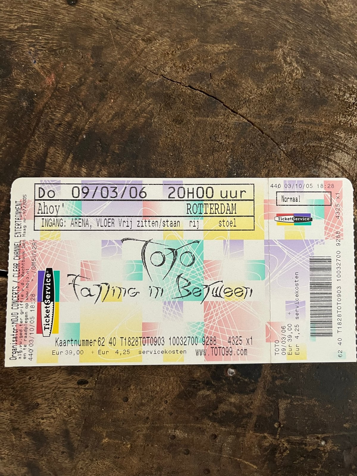Oude concertkaart TOTO, Eén persoon, Februari
