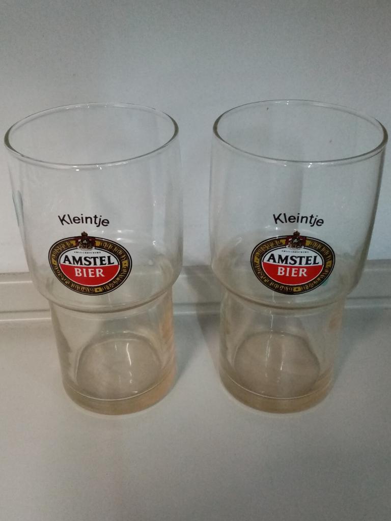 2 Amstel kleintje bierglazen vintage, Ophalen of Verzenden, Zo goed als nieuw, Glas of Glazen, Amstel
